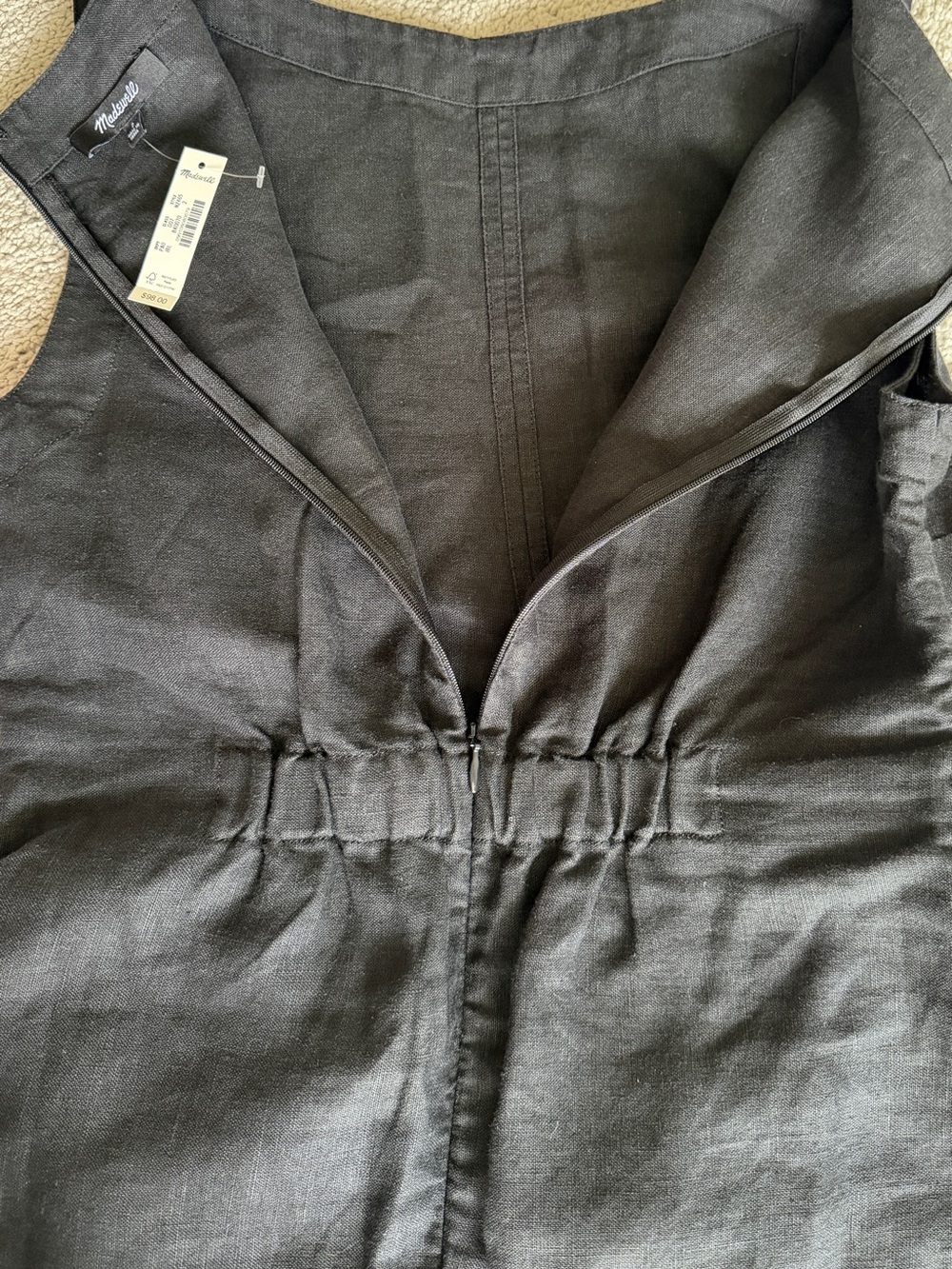 Madewell Cinched Boatneck Sleeveless Linen Top Jet Black Size 2 NWT $98 - Picture 7 of 13